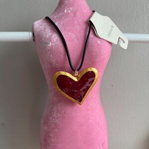 Heart Pendant Necklace - Gold Frame with Red Enamel